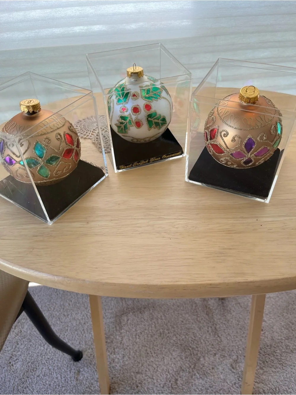 Decorative Red and Gold Glass Bowl with Embellished Ornaments
